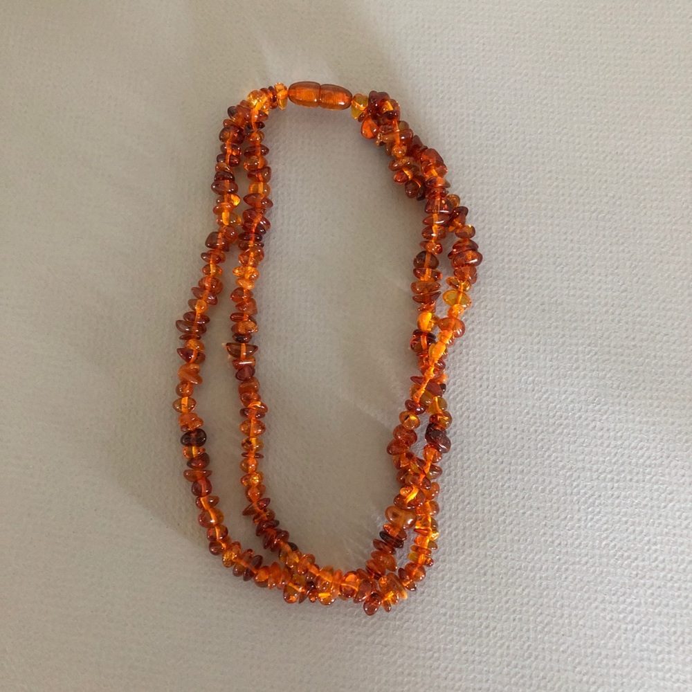 Pressed amber/resin vintage necklace double strand